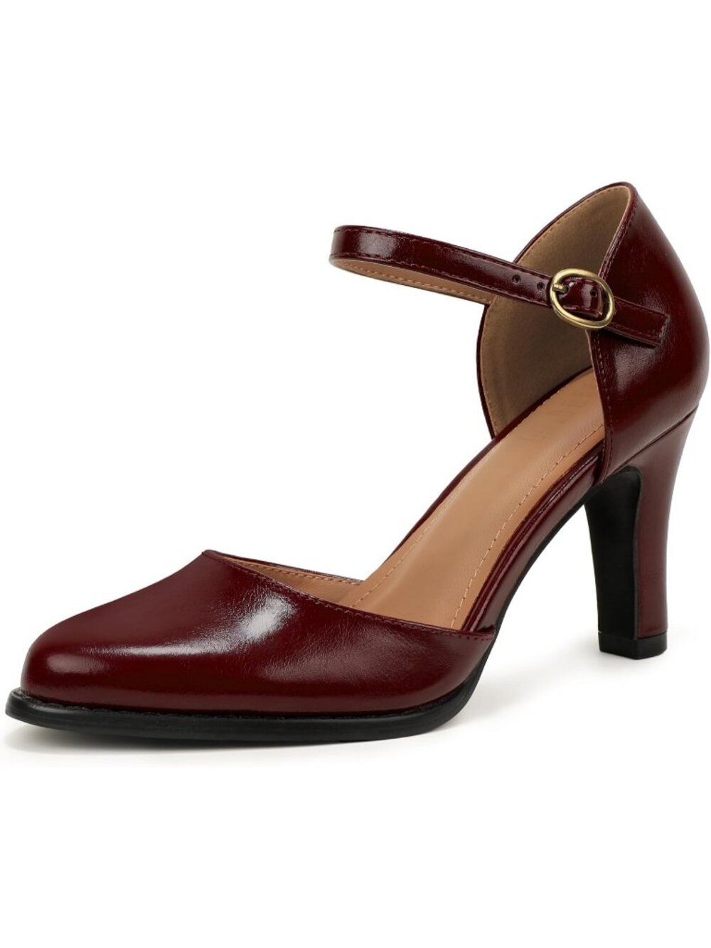 Women's Burgundy Pu Closed Toe Chunky High Heels Comfortable Dress Pumps Shoes